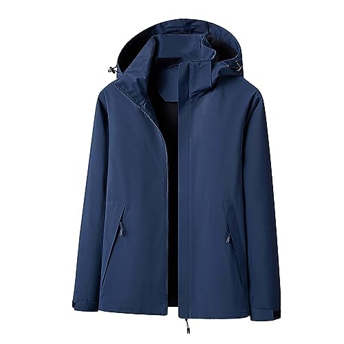 Klepper Jacken Herren Wasserdicht Herren Herbst Casual Solid Kapuzen Wasserdicht Atmungsaktiv Fliegeranzug Jacke Mantel Top Herren Mantel Halblang (Z223-1-Navy, XXXXXL) von CreoQIJI