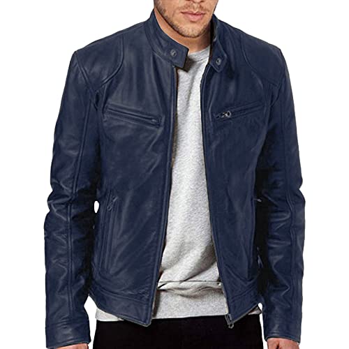 Lederjacke Herren Kunstlederjacke Leicht Bomberjacke UP Kunstleder | Mode Bikerjacke mit Zipper Taschen Sportlich Schutzjacken Motorrad Jacken Männer Fliegerjacke Winddicht College Jacke XL-5XL von CreoQIJI