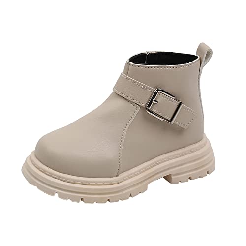 Schneestiefel Kinder 32 Wasserdicht Mode Kindermode Stiefel Mädchen englischer Stil einzelne Stiefel seitlicher Reißverschluss Jungen Mode Schnalle kurze Stiefel Wasserdichte (Beige, 24 Toddler) von CreoQIJI