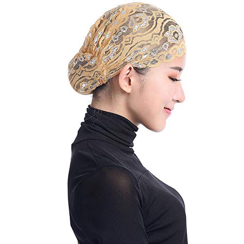 Skater Cap Frauen Hijab hat Spitze Untertuch islamischen Bezug Muslim-Kappe Schal Werder Cap (Yellow, One Size) von CreoQIJI