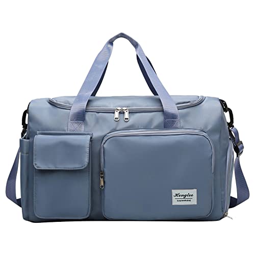 Sport Bag Faltbare Reisetasche mit großer Kapazität, leicht, wasserdicht, faltbar, Tragetasche, Reisetasche, modische Frauen Sporttasche Nylon (Blue, One Size) von CreoQIJI