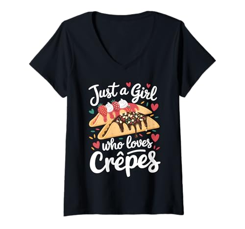 Damen Nachtisch Nur ein Mädchen, das Crêpe liebt T-Shirt mit V-Ausschnitt von Crêpe Crepe Crepes Dessert