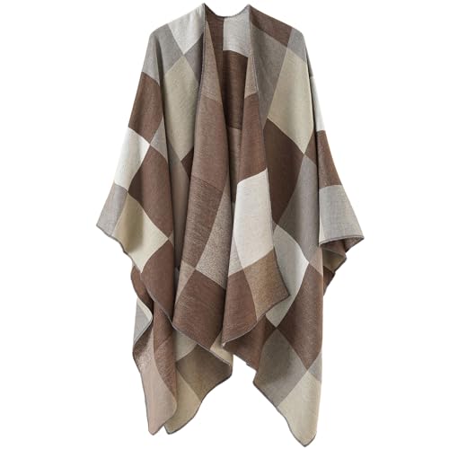 Crertos Poncho Damen Winter, Warm Cape Damen, Strick Poncho Herbst Schal Wrap, Winddichte Mantel Poncho Decke Open Front Cardigan Coat für Frau Mädch Festliche Geschenke von Crertos