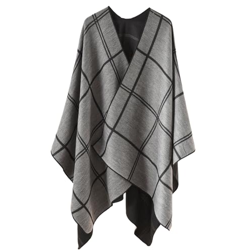 Crertos Poncho Damen Winter, Warm Cape Damen, Strick Poncho Herbst Schal Wrap, Winddichte Mantel Poncho Decke Open Front Cardigan Coat für Frau Mädch Festliche Geschenke von Crertos