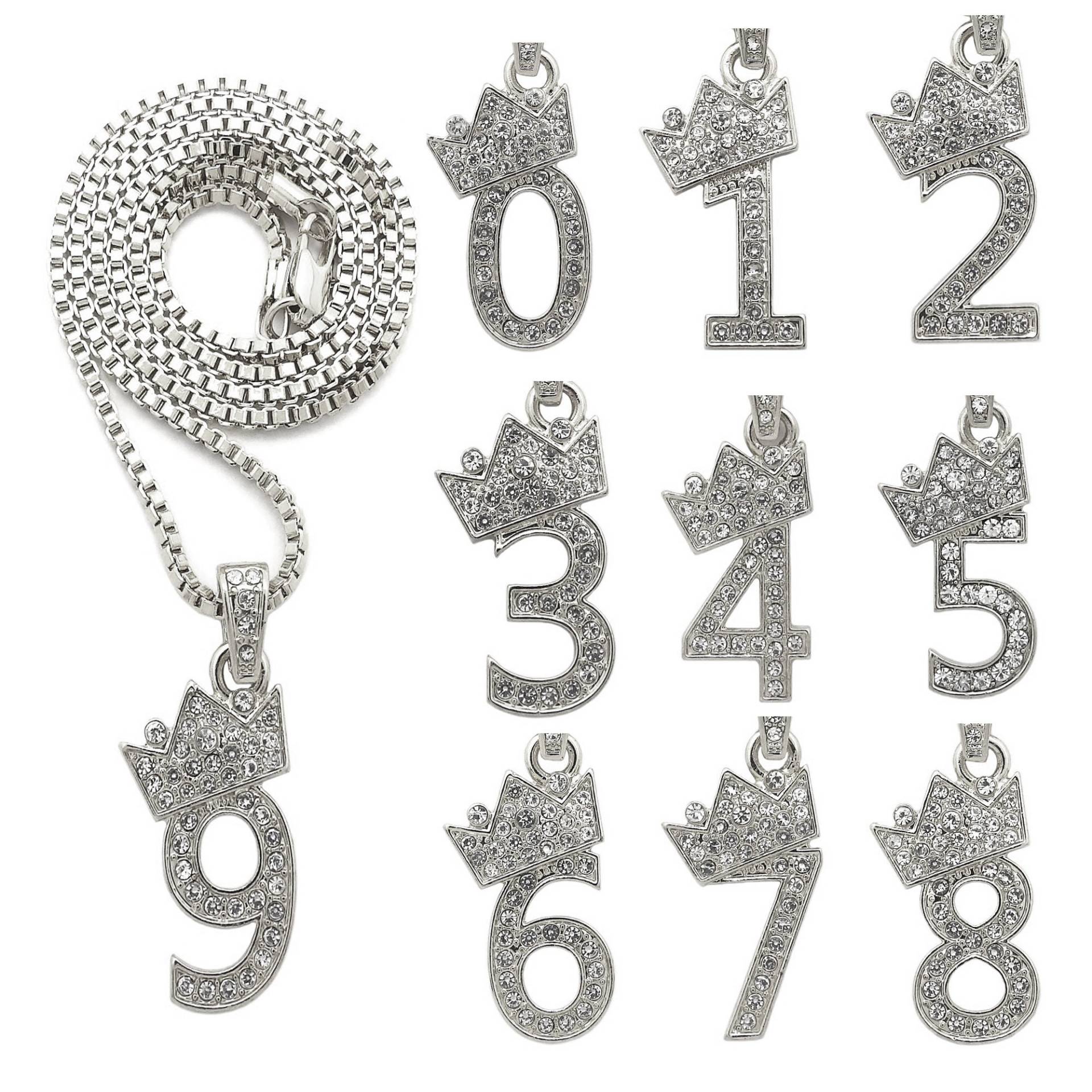 Ice Out Number 1 Bis 9 Kronenanhänger 2 Mm Box Kette Modeschmuck Silberfarben Ice Out Number 1 Bis 9 Kronenanhänger 2 Mm Box Kette Modeschmuck Silberfarben von CrescendoSJ