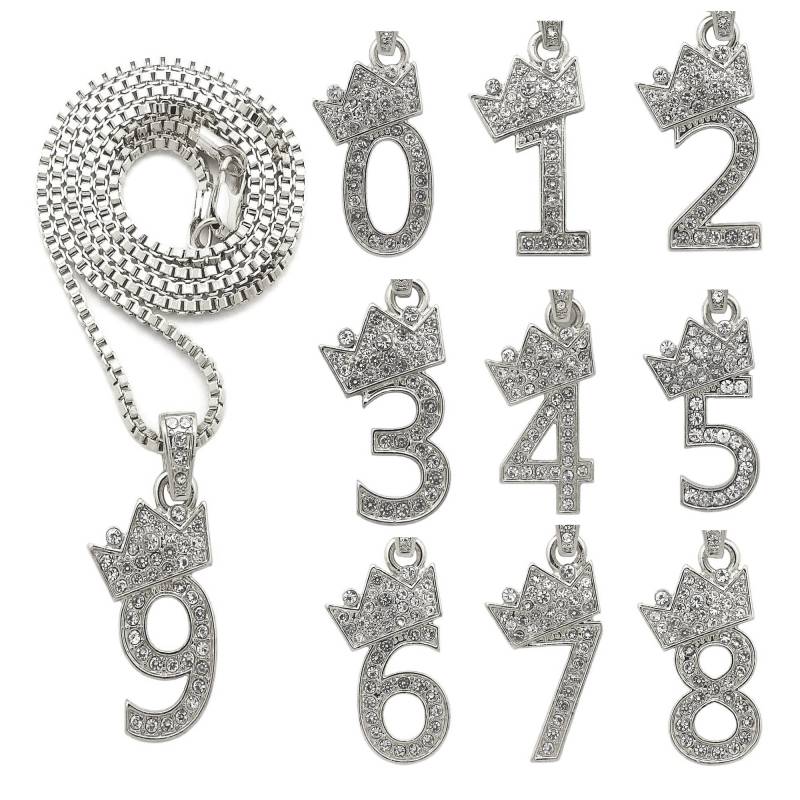Ice Out Number 1 Bis 9 Kronenanhänger 2 Mm Box Kette Modeschmuck Silberfarben Ice Out Number 1 Bis 9 Kronenanhänger 2 Mm Box Kette Modeschmuck Silberfarben von CrescendoSJ