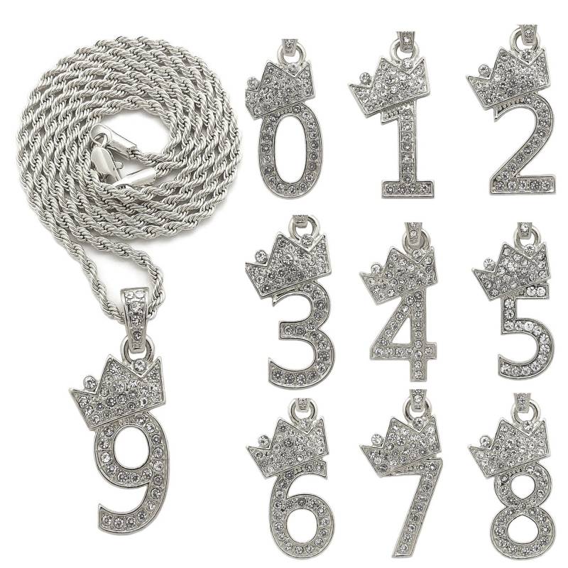 Ice Out Number 1 Bis 9 Kronenanhänger 2 Mm Seilkette Modeschmuck Silberfarben Ice Out Number 1 Bis 9 Kronenanhänger 2 Mm Seilkette Modeschmuck Silberfarben von CrescendoSJ