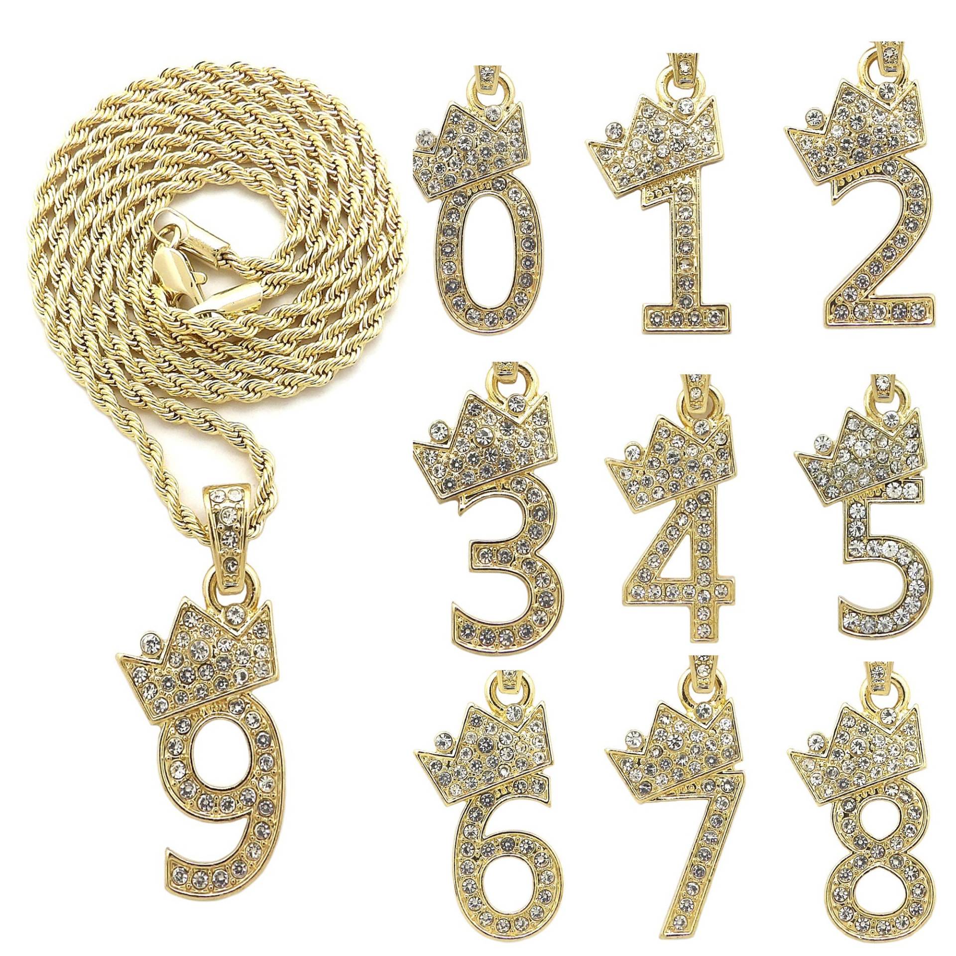 Ice Out Nummer 1 Bis 9 Kronenanhänger 2 Mm/24 "Seilkette Modehalskette Ice Out Nummer 1 Bis 9 Kronenanhänger 2 Mm/24 "Seilkette Modehalskette von CrescendoSJ