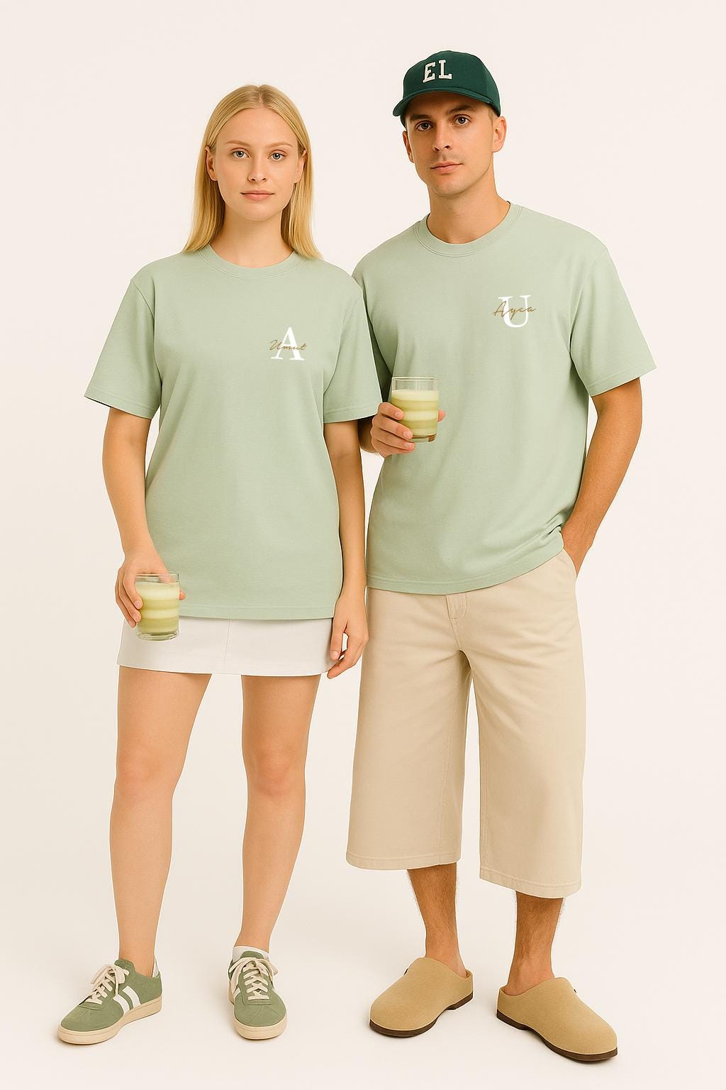 Partner Matcha T-Shirts Wunschbuchstabe & Namen | Mätching Tshirts Valentinstags Couple T-Shirts von CrescentshopDE
