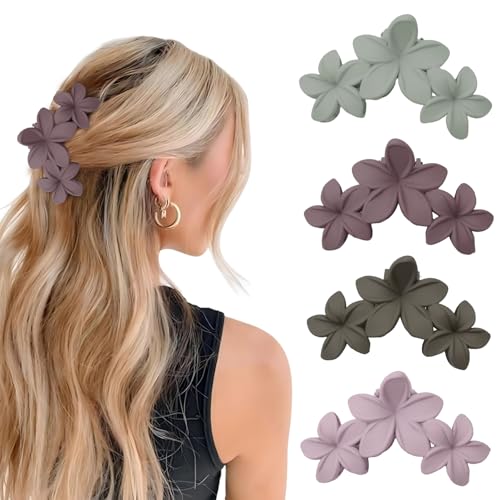 4 Stück Blumen-Haarklammern, rutschfest, starker Halt, Haarspangen für mitteldickes bis dickes Haar, Frauen und Mädchen, 4 verschiedene Farben, Blumendesign, Haarschmuck von Cretvestsar
