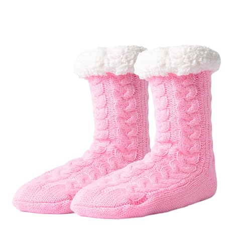 Flauschige Hausschuhsocken Warme Bettsocken Rutschfeste Fleecesocken Bodensocken mitteldickem Strick Kuschelige Plüschsocken (Rosa, Erwachsene, Damen, 38, Numerisch, EU Schuhgrößensystem, M) von Cretvestsar