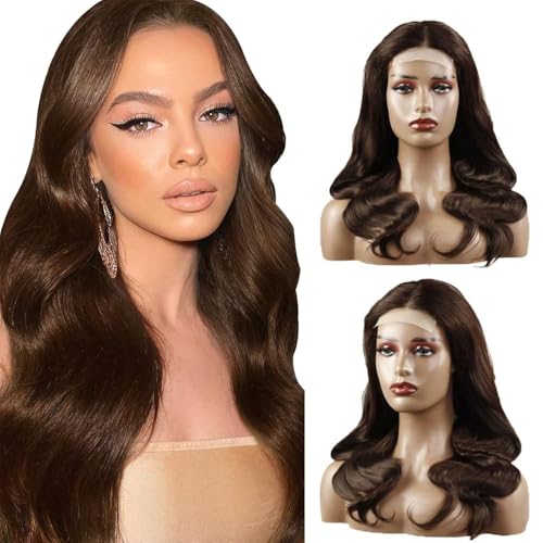 24 Zoll Creuost Echthaar Perücke Schwarz Frauen 4x1 Transparente Spitze vorne 150% Dichte Body Wave Wig Brazilian Virgin Human Hair Wig #4 Brown Lace Front Wig Human Hair von Creuost