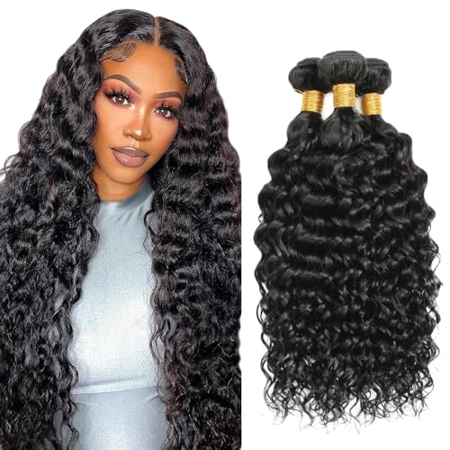 Creuost 24 26 28 Inch Kinky Curly Bundles Human Hair Extensions Echthaar haarspangen damen Menschliches Haar Brazilian Virgin Hair Weave Double Weft 1b Natural Black 3 Bundles Total 300g von Creuost