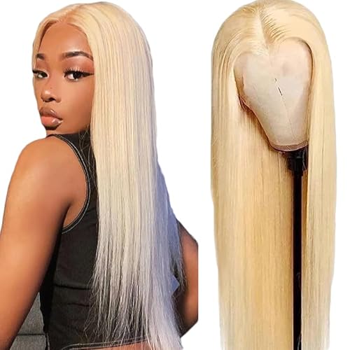 Creuost 24 Inch Echthaar Perücke Straight 4X1 Swiss Spitze Lace Frontal Human Hair Wig haarspangen damen Unprocessed Brazilian Virgin Hair Pre Plucked With Natural Hairline #613 Light Blonde von Creuost