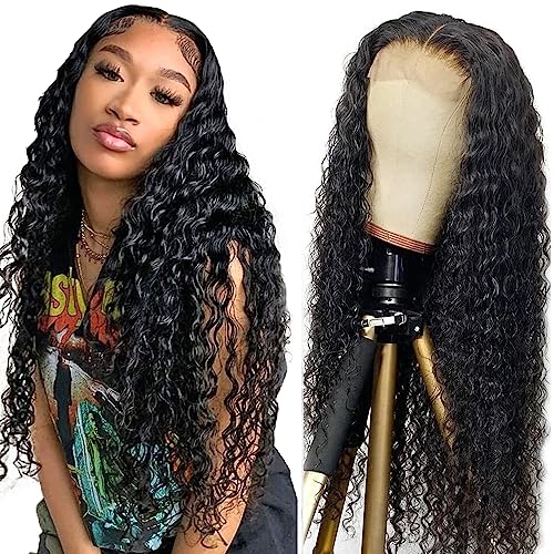 Creuost 24 Inch Echthaar Perücke Water Wave 4x4 Swiss Spitze Lace Frontal Human Hair Wig haarspangen damen Unprocessed Brazilian Virgin Hair Pre Plucked With Natural Hairline 1b Natural Black von Creuost