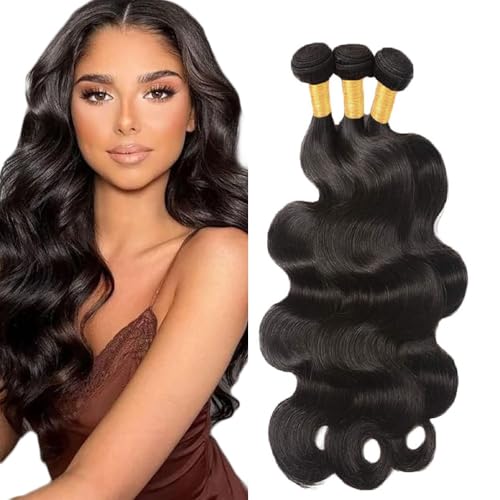 Creuost 26 28 30 Zoll Body Wave Bundles Human Hair Extensions Echthaar haarspangen damen Menschliches Haar Brazilian Virgin Hair Weave Double Weft 1b Natural Black 3 Bundles Total 300g von Creuost