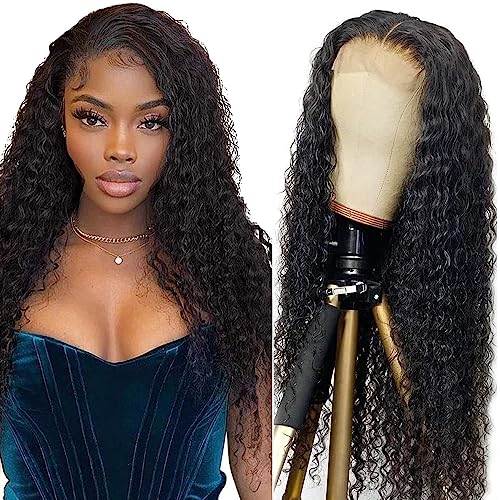 Creuost 26 Zoll Echthaar Perücke Water Wave 4x4 Swiss Spitze Lace Frontal Human Hair Wig haarspangen damen Unprocessed Brazilian Virgin Hair Pre Plucked With Natural Hairline 1b Natural Black von Creuost
