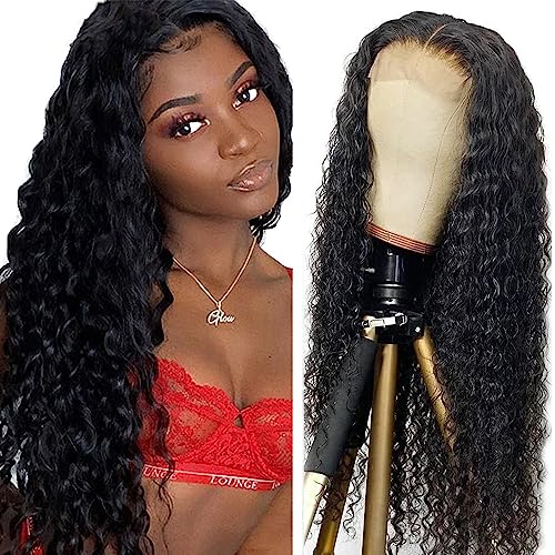 Creuost 26 Zoll Water Wave 4X1 Lace Frontal Human Hair Wig Swiss Spitze Echthaar Perücke haarspangen damen Unprocessed Brazilian Virgin Hair Pre Plucked With Natural Hairline 1b Natural Black von Creuost