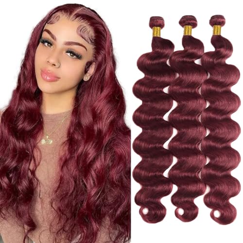 Creuost 28 28 28 Inch Body Wave Bundles Human Hair Extensions Echthaar haarspangen damen Menschliches Haar Brazilian Virgin Hair Weave Double Weft #99j Burgundy 3 Bundles Total 300g von Creuost