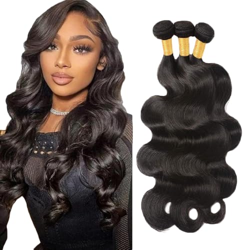 Creuost 28 30 32 Inch Body Wave Bundles Human Hair Extensions Echthaar haarspangen damen Menschliches Haar Brazilian Virgin Hair Weave Double Weft 1b Natural Black 3 Bundles Total 300g von Creuost