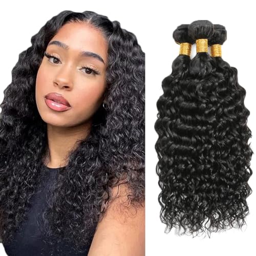 Creuost 28 30 32 Inch Water Wave Bundles Human Hair Extensions Echthaar haarspangen damen Menschliches Haar Brazilian Virgin Hair Weave Double Weft 1b Natural Black 3 Bundles Total 300g von Creuost