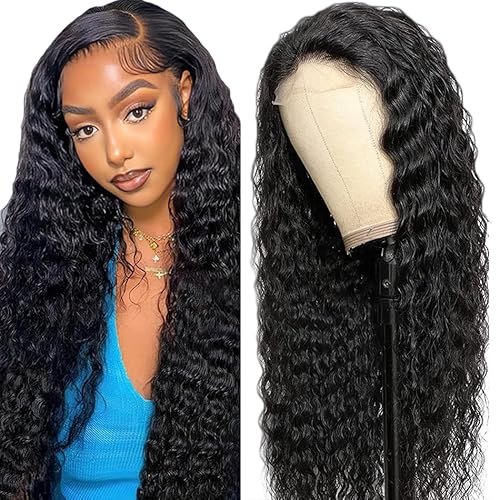 Creuost 28 Inch Deep Wave 4X1 Lace Frontal Human Hair Wig Swiss Spitze Echthaar Perücke haarspangen damen Unprocessed Brazilian Virgin Hair Pre Plucked With Natural Hairline 1b Natural Black von Creuost