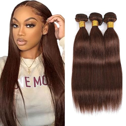 Creuost 30 32 34 Inch Straight Bundles Human Hair Extensions Echthaar haarspangen damen Menschliches Haar Brazilian Virgin Hair Weave Double Weft #4 Chocolate Brown 3 Bundles Total 300g von Creuost