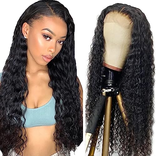 Creuost 30 Zoll Echthaar Perücke Water Wave 4X1 Swiss Spitze Lace Frontal Human Hair Wig haarspangen damen Unprocessed Brazilian Virgin Hair Pre Plucked With Natural Hairline 1b Natural Black von Creuost