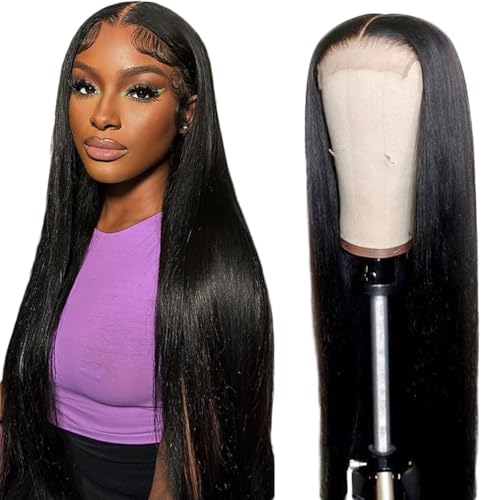 Creuost 30 Zoll Straight 4X1 Lace Frontal Human Hair Wig Swiss Spitze Echthaar Perücke haarspangen damen Unprocessed Brazilian Virgin Hair Pre Plucked With Natural Hairline 1b Natural Black von Creuost
