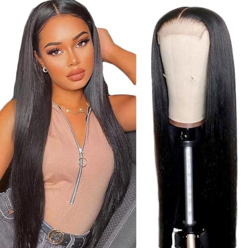 Creuost 32 Inch Straight 4X1 Lace Frontal Human Hair Wig Swiss Spitze Echthaar Perücke haarspangen damen Unprocessed Brazilian Virgin Hair Pre Plucked With Natural Hairline 1b Natural Black von Creuost