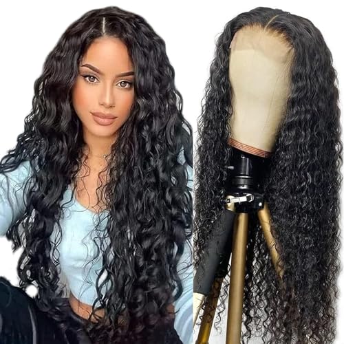 Creuost 32 Inch Water Wave 4X1 Lace Frontal Human Hair Wig Swiss Spitze Echthaar Perücke haarspangen damen Unprocessed Brazilian Virgin Hair Pre Plucked With Natural Hairline 1b Natural Black von Creuost