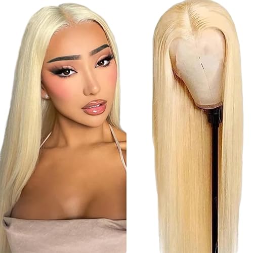 Creuost 34 Zoll Echthaar Perücke Straight 4X1 Swiss Spitze Lace Frontal Human Hair Wig haarspangen damen Unprocessed Brazilian Virgin Hair Pre Plucked With Natural Hairline #613 Light Blonde von Creuost