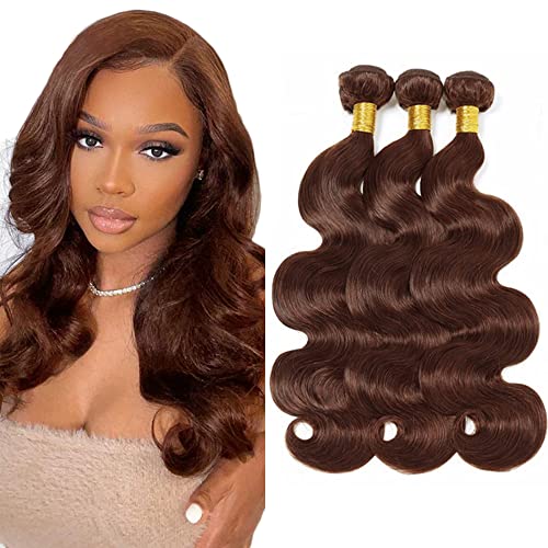 Creuost Body Wave Bundles Human Hair Extensions Echthaar haarspangen damen Menschliches Haar Brazilian Virgin Hair Weave Double Weft #4 Chocolate Brown 3 Bundles Total 300g 16 18 20 Inch von Creuost
