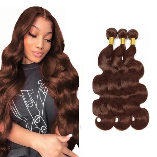Creuost Body Wave Bundles Human Hair Extensions Echthaar haarspangen damen Menschliches Haar Brazilian Virgin Hair Weave Double Weft #4 Chocolate Brown 3 Bundles Total 300g 22 24 26 Inch von Creuost