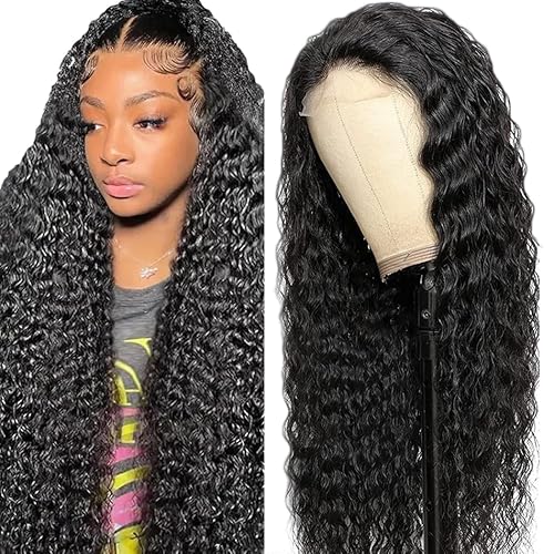 Creuost Deep Wave 4X1 Lace Frontal Human Hair Wig Swiss Spitze Echthaar Perücke haarspangen damen Unprocessed Brazilian Virgin Hair Pre Plucked With Natural Hairline 1b Natural Black 18 Zoll von Creuost