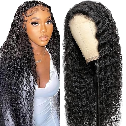 Creuost Deep Wave 4X1 Lace Frontal Human Hair Wig Swiss Spitze Echthaar Perücke haarspangen damen Unprocessed Brazilian Virgin Hair Pre Plucked With Natural Hairline 1b Natural Black 20 Inch von Creuost