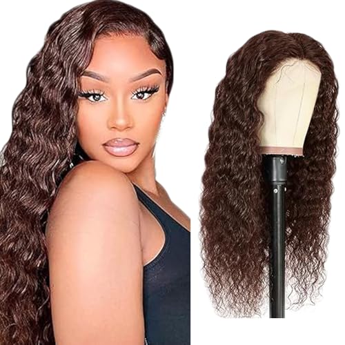 Creuost Echthaar Perücke 4x4 Transparente Spitze vorne Deep Wave Lace Front Human Hair Wig Perücke Brazilian Virgin Hair No Tangle No Shedding For Women #4 Chocolate Brown 12 Inch von Creuost