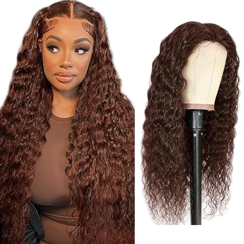 Creuost Echthaar Perücke 4x4 Transparente Spitze vorne Deep Wave Lace Front Human Hair Wig Perücke Brazilian Virgin Hair No Tangle No Shedding For Women #4 Chocolate Brown 20 Inch von Creuost