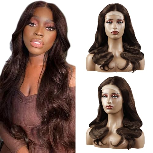 Creuost Echthaar Perücke Schwarz Frauen 4x1 Transparente Spitze vorne 150% Dichte Body Wave Brazilian Virgin Human Hair Wig #4 Brown Lace Front Wig 20 Zoll von Creuost