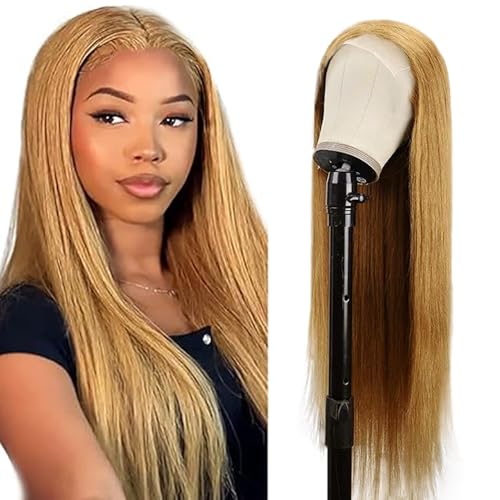 Creuost Echthaar Perücke Straight 4X1 Swiss Spitze Lace Frontal Human Hair Wig haarspangen damen Unprocessed Brazilian Virgin Hair Pre Plucked With Natural Hairline #27 Honey Blonde 12 Inch von Creuost