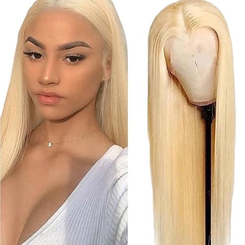 Creuost Echthaar Perücke Straight 4X1 Swiss Spitze Lace Frontal Human Hair Wig haarspangen damen Unprocessed Brazilian Virgin Hair Pre Plucked With Natural Hairline #613 Light Blonde 12 Inch von Creuost
