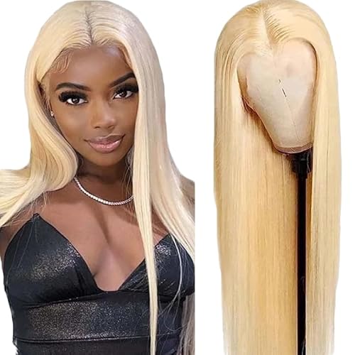 Creuost Echthaar Perücke Straight 4X1 Swiss Spitze Lace Frontal Human Hair Wig haarspangen damen Unprocessed Brazilian Virgin Hair Pre Plucked With Natural Hairline #613 Light Blonde 16 Inch von Creuost