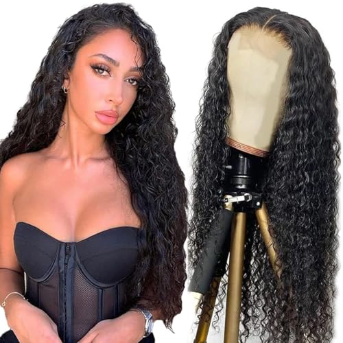 Creuost Echthaar Perücke Water Wave 4X1 Swiss Spitze Lace Frontal Human Hair Wig haarspangen damen Unprocessed Brazilian Virgin Hair Pre Plucked With Natural Hairline 1b Natural Black 12 Inch von Creuost