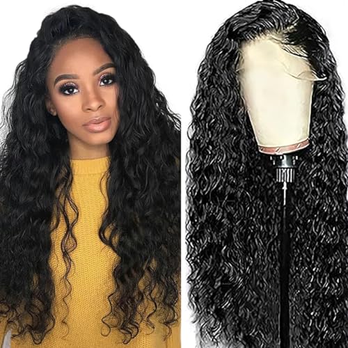 Creuost Echthaar Perücke Water Wave 4X1 Swiss Spitze Lace Frontal Human Hair Wig haarspangen damen Unprocessed Brazilian Virgin Hair Pre Plucked With Natural Hairline 1b Natural Black 14 Zoll von Creuost