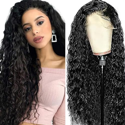 Creuost Echthaar Perücke Water Wave 4x4 Swiss Spitze Lace Frontal Human Hair Wig haarspangen damen Unprocessed Brazilian Virgin Hair Pre Plucked With Natural Hairline 1b Natural Black 14 Zoll von Creuost