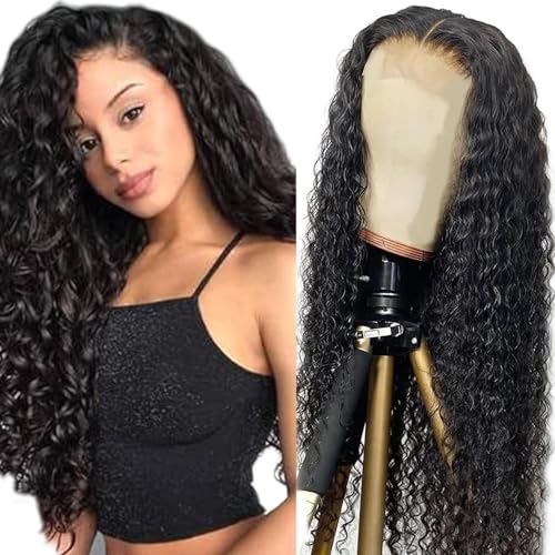 Creuost Echthaar Perücke Water Wave 4x4 Swiss Spitze Lace Frontal Human Hair Wig haarspangen damen Unprocessed Brazilian Virgin Hair Pre Plucked With Natural Hairline 1b Natural Black 18 Zoll von Creuost