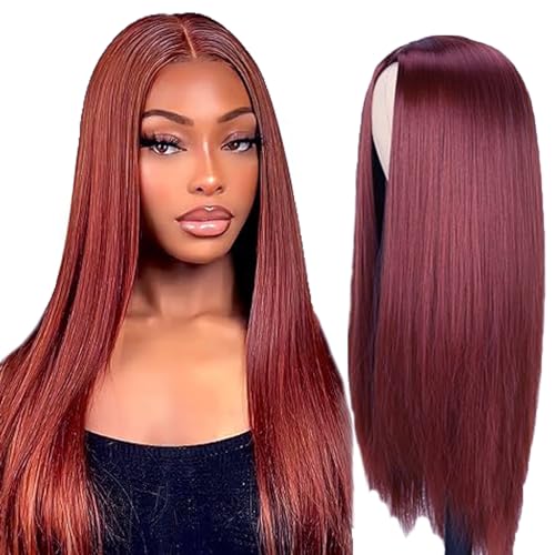 Creuost Straight 4X1 Lace Frontal Human Hair Wig Swiss Spitze Echthaar Perücke haarspangen damen Unprocessed Brazilian Virgin Hair Pre Plucked With Natural Hairline #33 Reddish Brown 20 Inch von Creuost