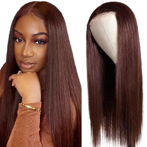Creuost Straight 4X1 Lace Frontal Human Hair Wig Swiss Spitze Echthaar Perücke haarspangen damen Unprocessed Brazilian Virgin Hair Pre Plucked With Natural Hairline #4 Chocolate Brown 12 Inch von Creuost