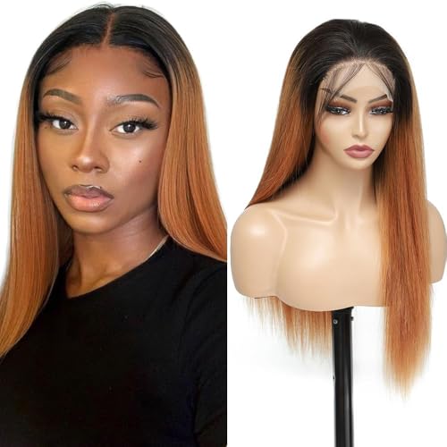 Creuost Straight 4x4 Lace Frontal Human Hair Wig Swiss Spitze Echthaar Perücke haarspangen damen Brazilian Virgin Hair Pre Plucked With Natural Hairline 1b30 Black Root Ombre Brown 18 Zoll von Creuost