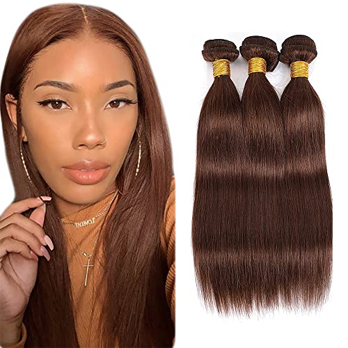 Creuost Straight Bundles Human Hair Extensions Echthaar haarspangen damen Menschliches Haar Brazilian Virgin Hair Weave Double Weft #4 Chocolate Brown 3 Bundles Total 300g 18 20 22 Inch von Creuost